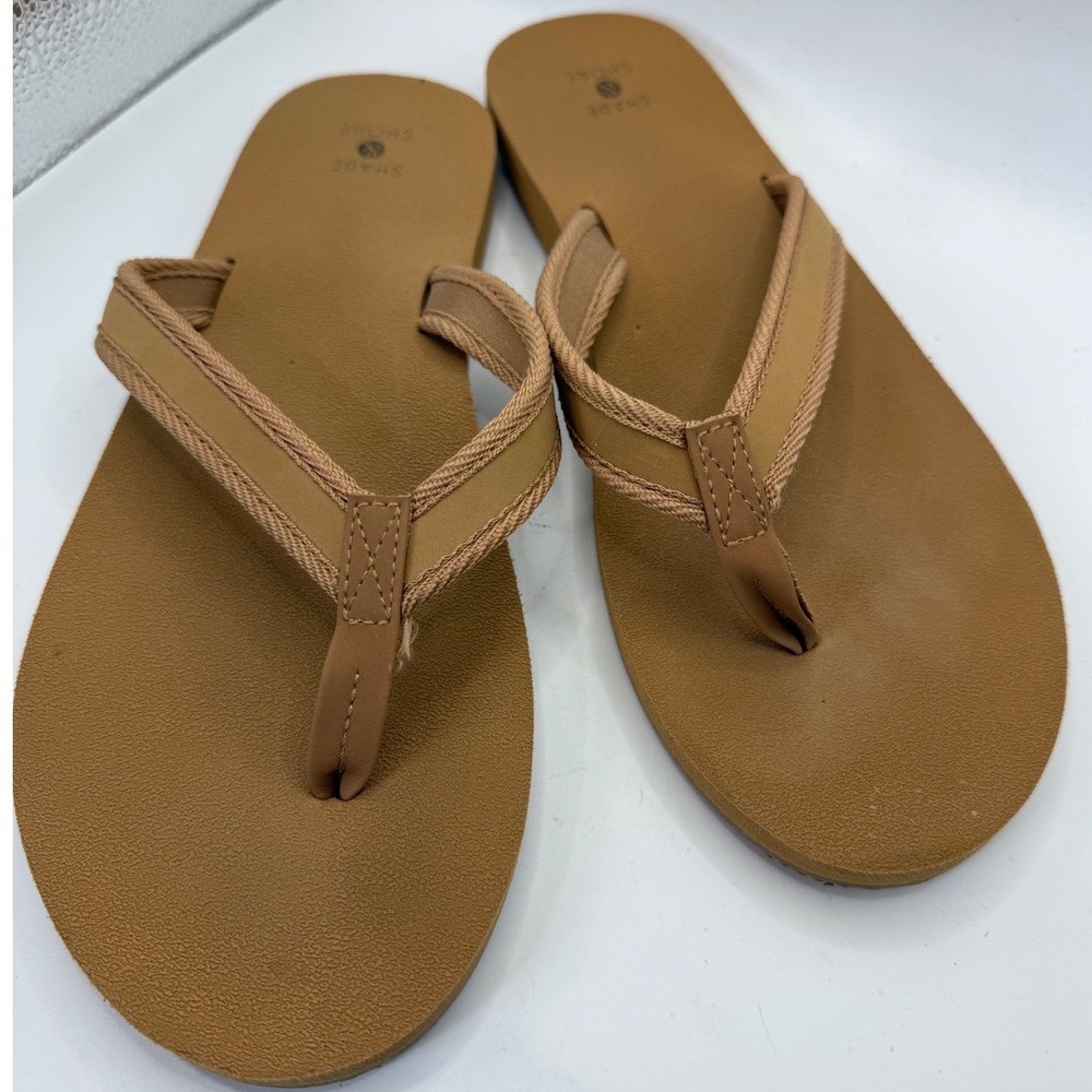 Shade & Shore Thong Sandals Casual Comfort Beach Summer Tan Size 9